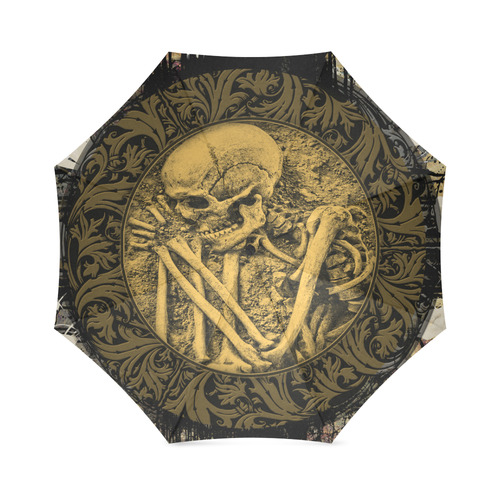 The skeleton in a round button with flowers Foldable Umbrella (Model U01)