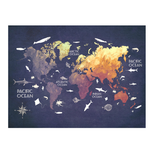 ocean world map Cotton Linen Tablecloth 52"x 70"