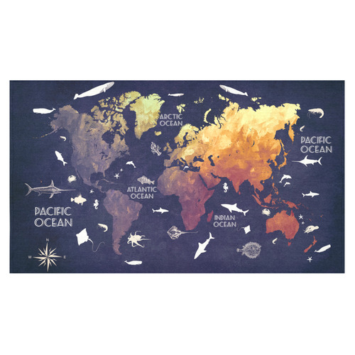 ocean world map Cotton Linen Tablecloth 60"x 104"