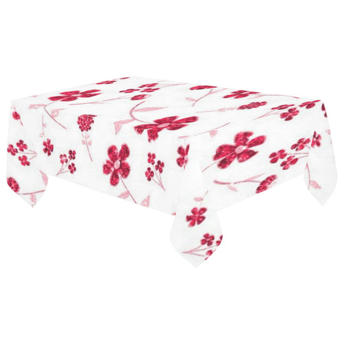 sweet shiny floral red Cotton Linen Tablecloth 60"x 104"