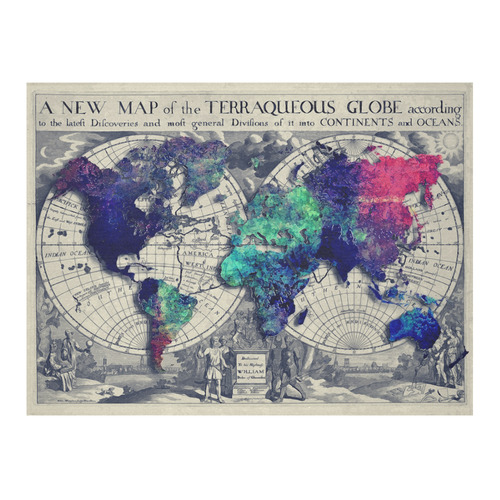 world map 22 Cotton Linen Tablecloth 52"x 70"