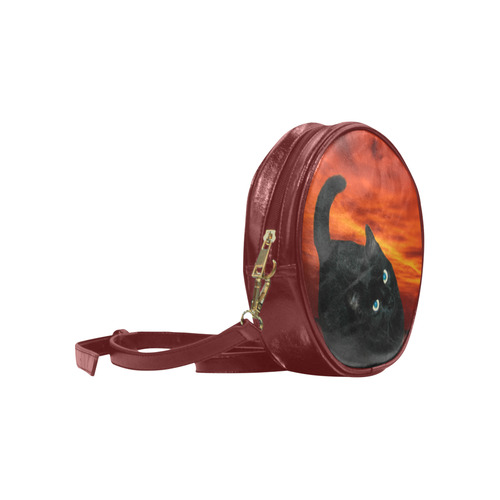 Cat and Red Sky Round Sling Bag (Model 1647)