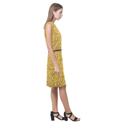 Vintage Floral Lace Leaf Yellow Eos Women's Sleeveless Dress (Model D01)