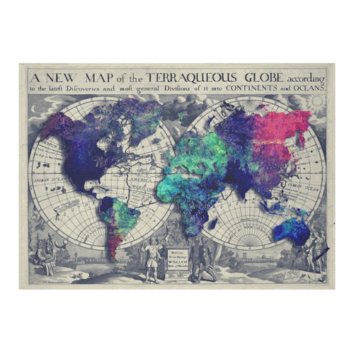 world map 22 Cotton Linen Tablecloth 60"x 84"