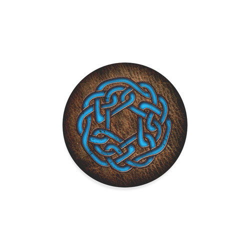 Bright neon blue Celtic Knot on genuine leather digital pattern Round Coaster