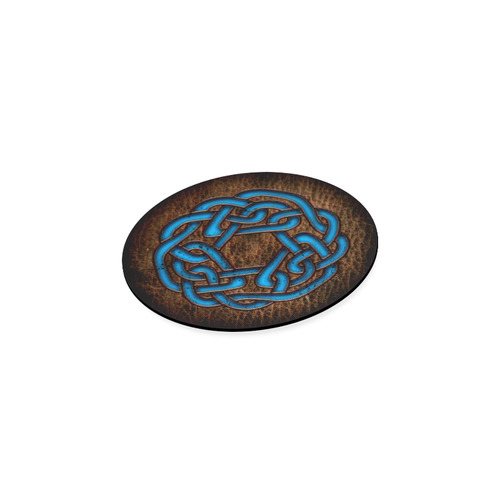 Bright neon blue Celtic Knot on genuine leather digital pattern Round Coaster
