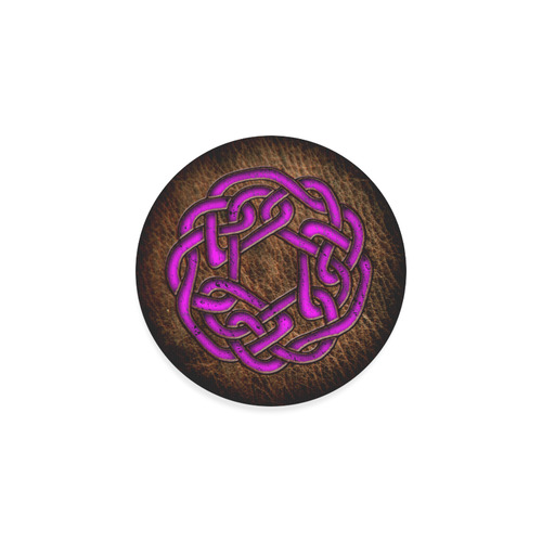 Bright neon purple Celtic Knot on genuine leather digital pattern Round Coaster