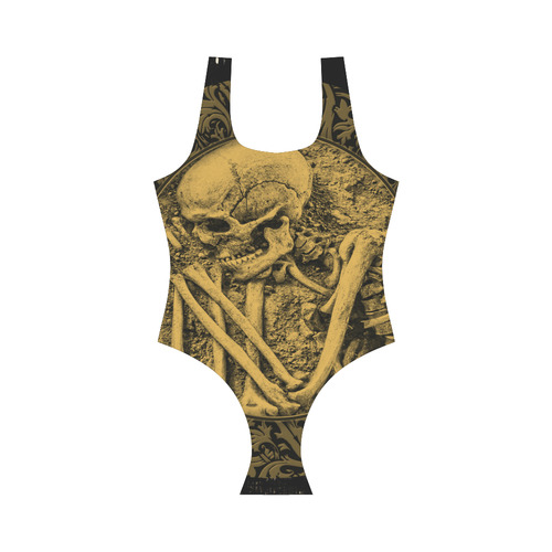 The skeleton in a round button with flowers Vest One Piece Swimsuit (Model S04)