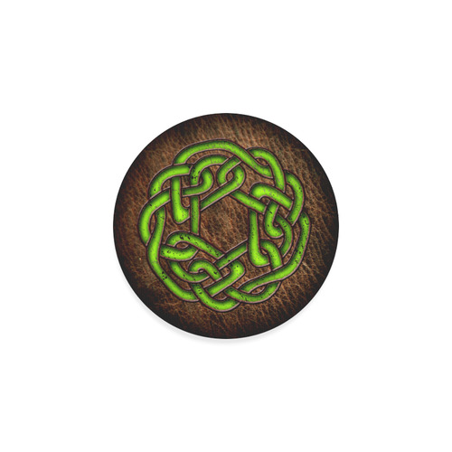 Bright neon green Celtic Knot on genuine leather digital pattern Round Coaster