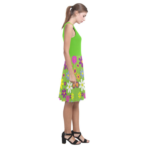 Retro Flower Power Green I Atalanta Casual Sundress(Model D04)