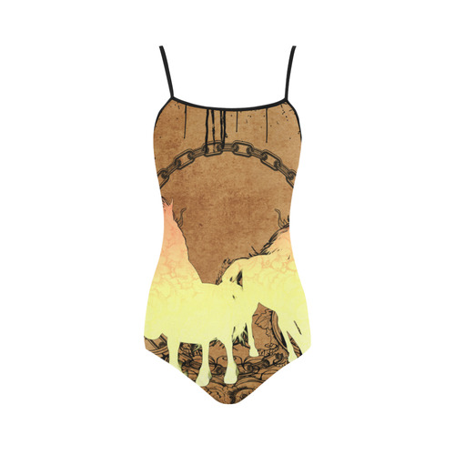 Beautiful horse silhouette in yellow colors Strap Swimsuit ( Model S05)