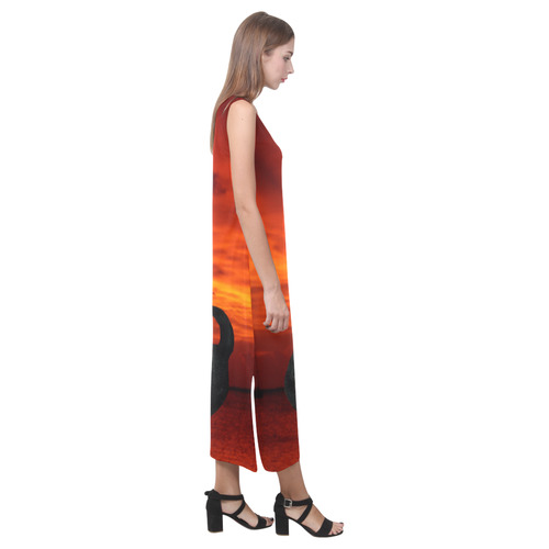 Cat and Red Sky Phaedra Sleeveless Open Fork Long Dress (Model D08)