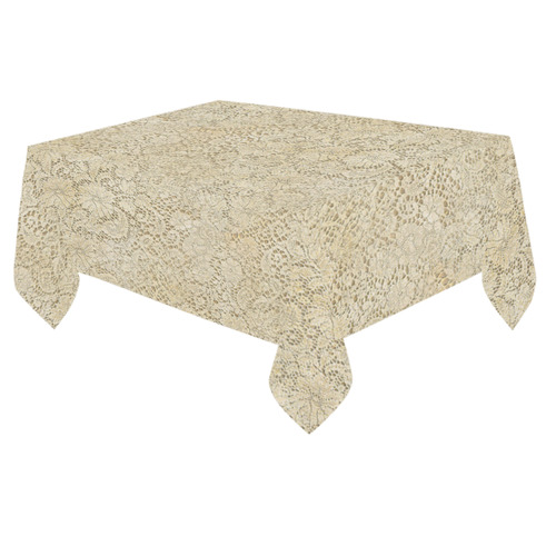 Old CROCHET / LACE FLORAL pattern - beige Cotton Linen Tablecloth 60"x 84"