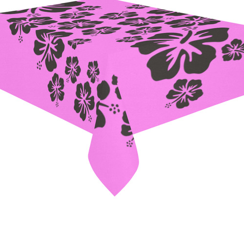HIBISCUS aloha blossoms garland black Cotton Linen Tablecloth 60"x 84"