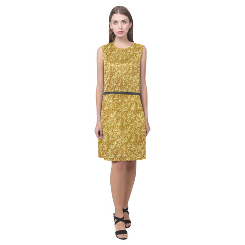 Vintage Floral Lace Leaf Yellow Eos Women's Sleeveless Dress (Model D01)