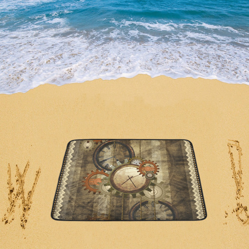 Steampunk, wonderful noble desig, clocks and gears Beach Mat 78"x 60"