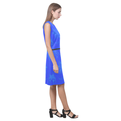 Vintage Floral Blue Eos Women's Sleeveless Dress (Model D01)