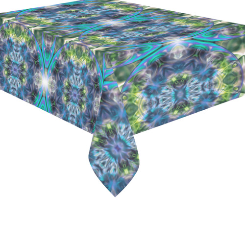Fractal Kaleidoscope Mosaic -  Cyan Green Cotton Linen Tablecloth 60"x 84"