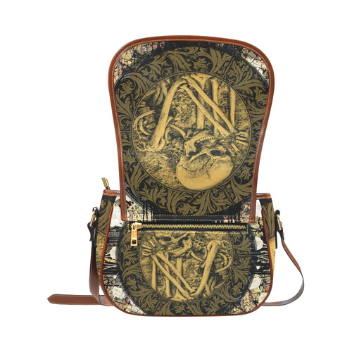 The skeleton in a round button with flowers Saddle Bag/Small (Model 1649) Full Customization