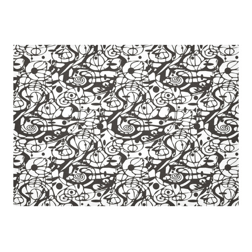 Crazy Spiral Shapes Pattern - Black White Cotton Linen Tablecloth 60"x 84"