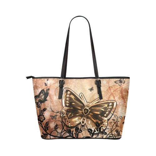 Wonderful butterflies and floral elements Leather Tote Bag/Small (Model 1651)