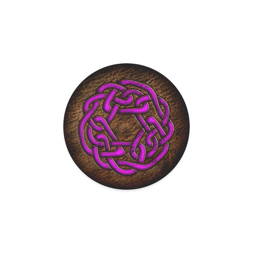 Bright neon purple Celtic Knot on genuine leather digital pattern Round Coaster