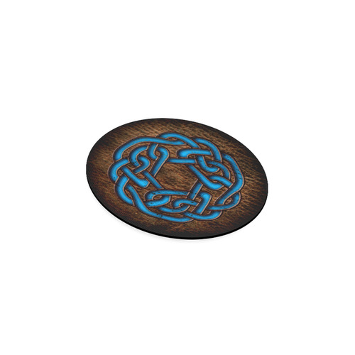 Bright neon blue Celtic Knot on genuine leather digital pattern Round Coaster