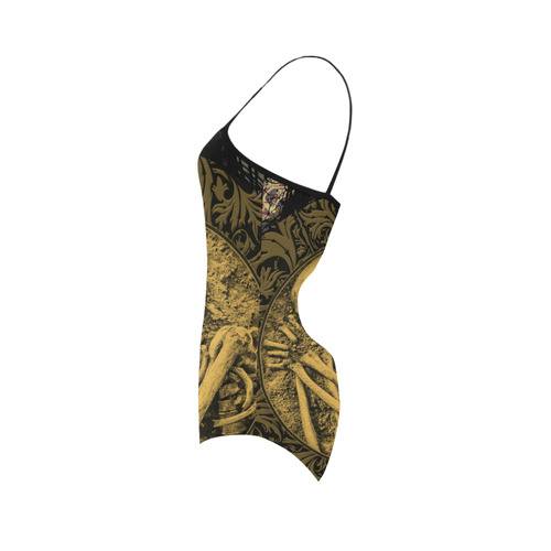 The skeleton in a round button with flowers Strap Swimsuit ( Model S05)