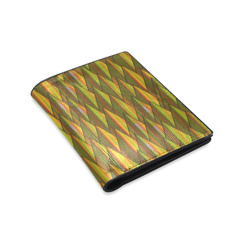 Autumn Gold and Green Triangle Peaks Men's Leather Wallet (Model 1612)