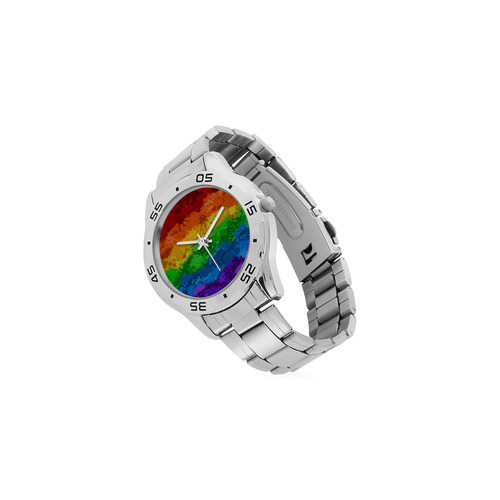 Rainbow Paint Splatter Flag Men's Stainless Steel Analog Watch(Model 108)
