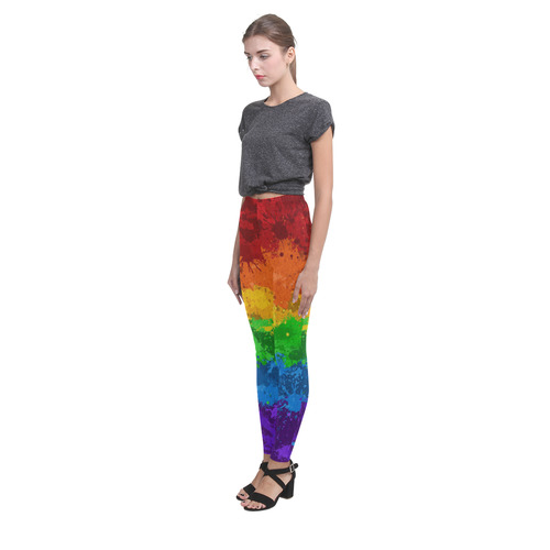 Rainbow Paint Splatter Flag Cassandra Women's Leggings (Model L01)