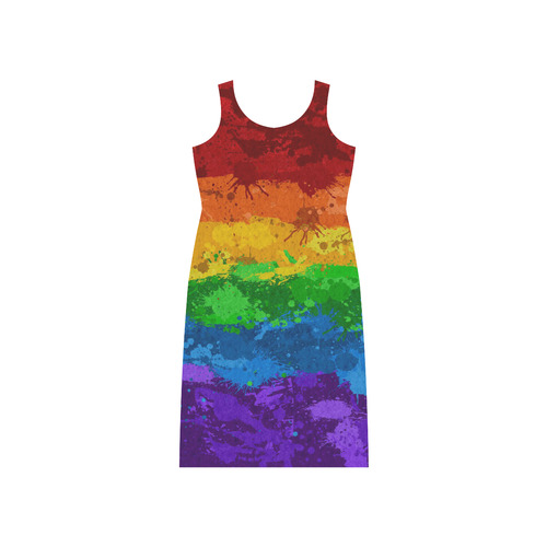 Rainbow Paint Splatter Flag Phaedra Sleeveless Open Fork Long Dress (Model D08)