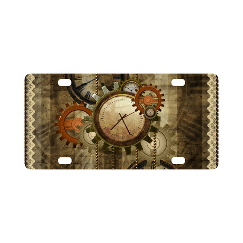 Steampunk, wonderful noble desig, clocks and gears Classic License Plate