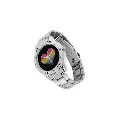 Pansexual Pride Heart Men's Stainless Steel Analog Watch(Model 108)