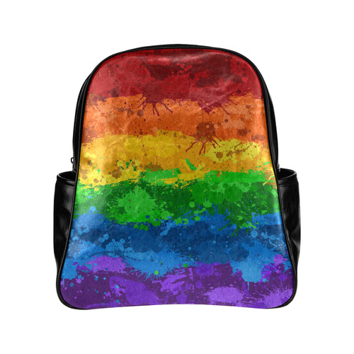 Rainbow Paint Splatter Flag Multi-Pockets Backpack (Model 1636)