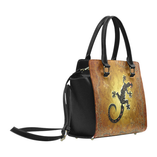 Gecko in gold and black Classic Shoulder Handbag (Model 1653)