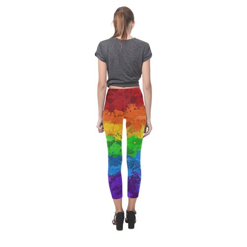 Rainbow Paint Splatter Flag Capri Legging (Model L02)