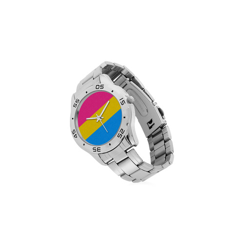 Pansexual Pride Flag Men's Stainless Steel Analog Watch(Model 108)