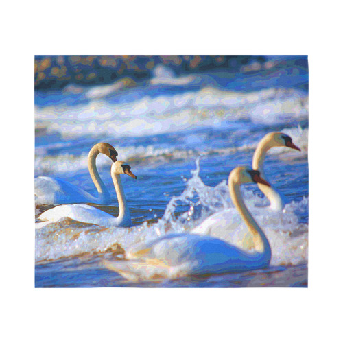 Swans Swimming Fine Nature Art Cotton Linen Wall Tapestry 60"x 51"