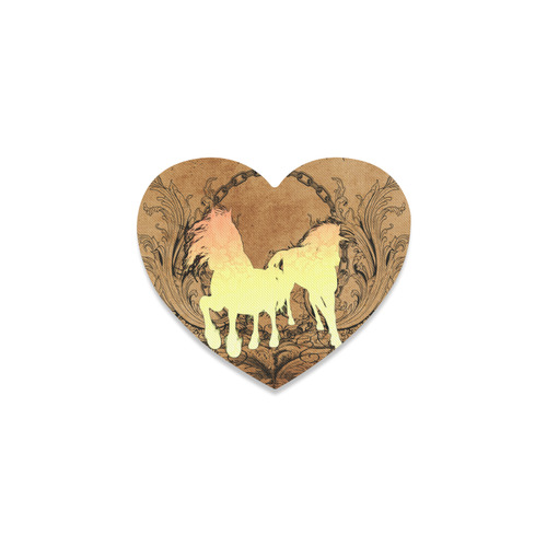 Beautiful horse silhouette in yellow colors Heart Coaster