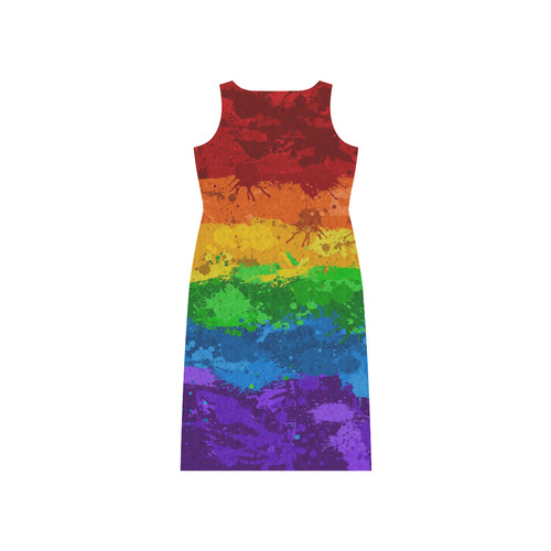 Rainbow Paint Splatter Flag Phaedra Sleeveless Open Fork Long Dress (Model D08)