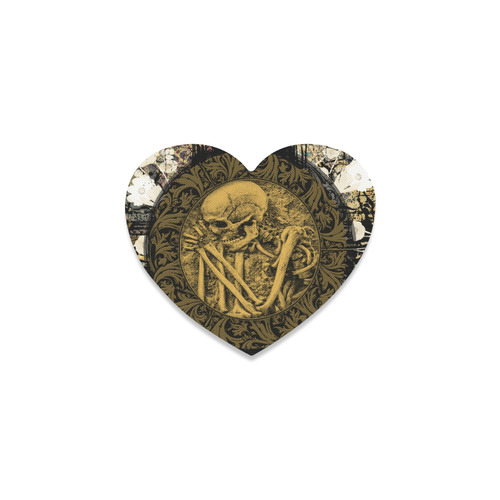 The skeleton in a round button with flowers Heart Coaster