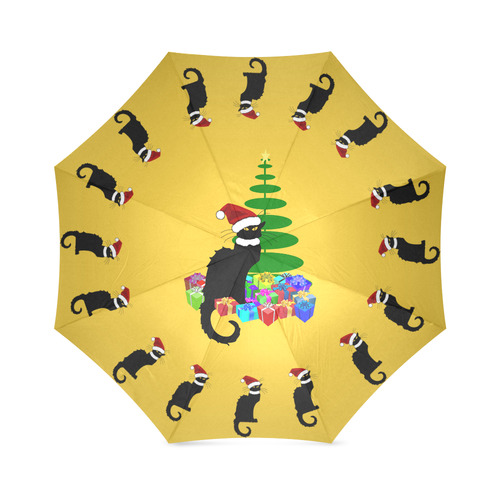 Christmas Le Chat Noir with Santa Hat Foldable Umbrella (Model U01)