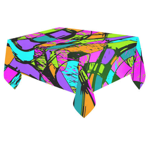 Abstract Art Squiggly Loops Multicolored Cotton Linen Tablecloth 60"x 84"