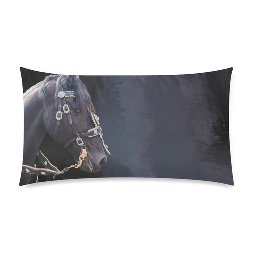 A beautiful painting black friesian horse portrait Custom Rectangle Pillow Case 20"x36" (one side)