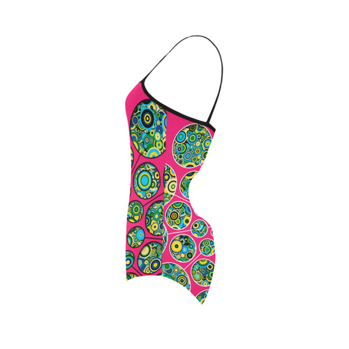 Flower Power CIRCLE Dots in Dots cyan yellow black Strap Swimsuit ( Model S05)
