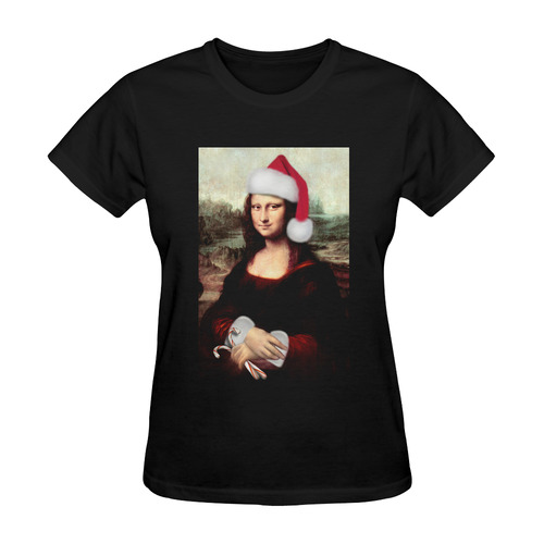 Christmas Mona Lisa with Santa Hat Sunny Women's T-shirt (Model T05)