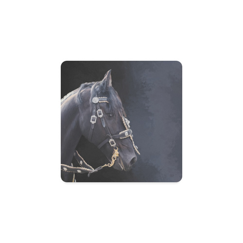 A beautiful painting black friesian horse portrait Square Coaster