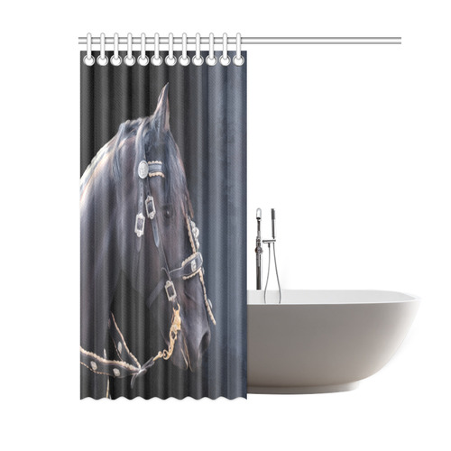 A beautiful painting black friesian horse portrait Shower Curtain 60"x72"