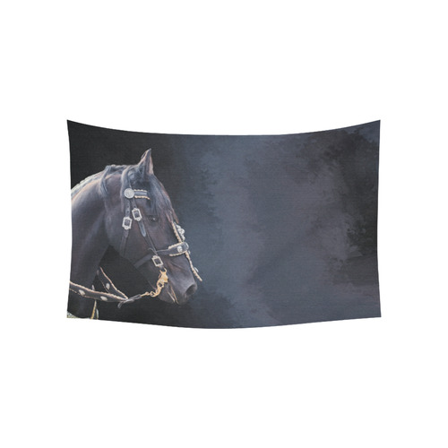 A beautiful painting black friesian horse portrait Cotton Linen Wall Tapestry 60"x 40"